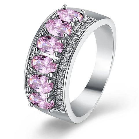 18K White Gold Plated Pink Hélène Ring made with  Crystals