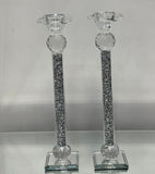 Ambrose 2 Candle Holder Set in Gift Box, Silver Crushed Diamonds Glass