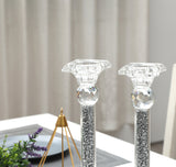 Ambrose 2 Candle Holder Set in Gift Box, Silver Crushed Diamonds Glass