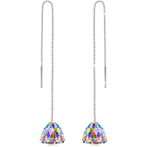 Aurora Borealis Dangling Chandelier Earrings in 14K White Gold