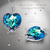 Light Blue  Heart Shaped Pav'e Clover Necklace in 14K White Gold