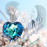 Light Blue  Heart Shaped Pav'e Clover Necklace in 14K White Gold