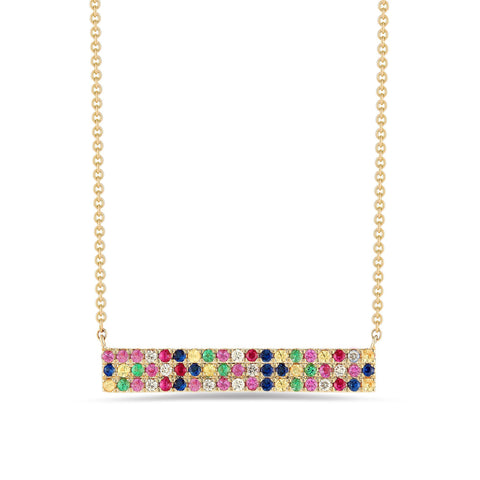 14K Gold Plating Rainbow Crystal Pav'e Bar Pendant Necklace