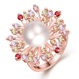 18K Rose Gold Plated Géraldine Pearl Floral Ring made with  Crystals