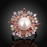 18K Rose Gold Plated Géraldine Pearl Floral Ring made with  Crystals