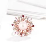 18K Rose Gold Plated Géraldine Pearl Floral Ring made with  Crystals