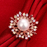 18K Rose Gold Plated Géraldine Pearl Floral Ring made with  Crystals