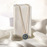 STERLING SILVER ROUND EVIL EYE CHARM PENDANT NECKLACE