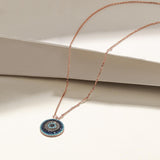 STERLING SILVER ROUND EVIL EYE CHARM PENDANT NECKLACE