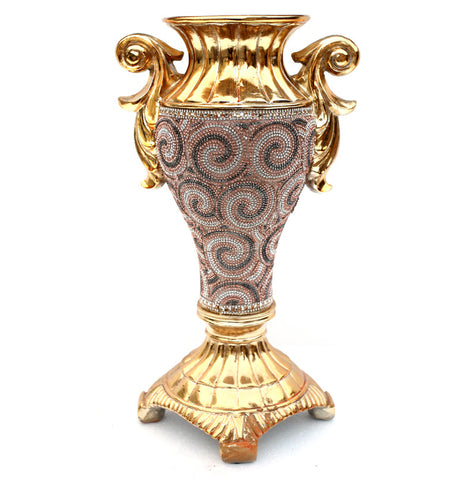 Ambrose Gold Plated Crystal Embellished Ceramic Vase (8.5 In. x 7.5